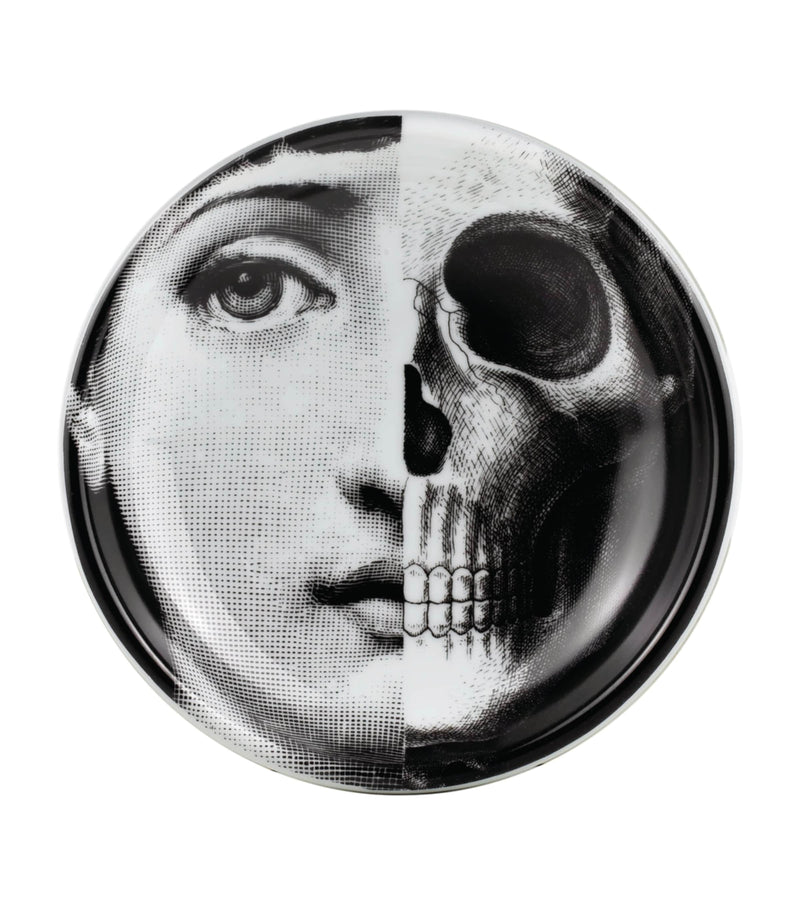 Fornasetti ashtray with face and skull design, number 288, approx. 3.5cm high and 13cm wide - British product
