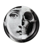 Fornasetti ashtray with face and skull design, number 288, approx. 3.5cm high and 13cm wide - British product
