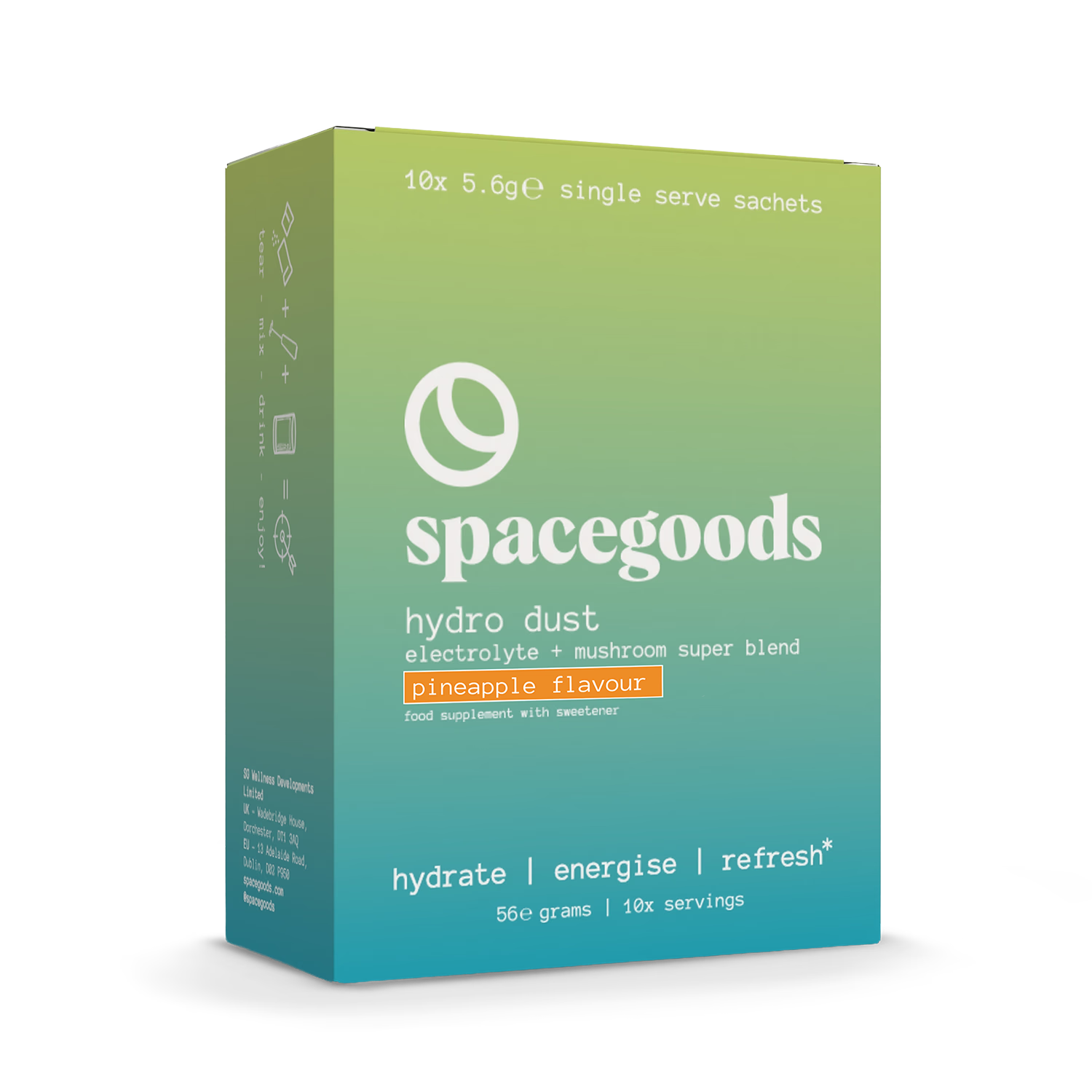 Spacegoods Hydro Dust pineapple electrolyte sachets 10 pack - British product