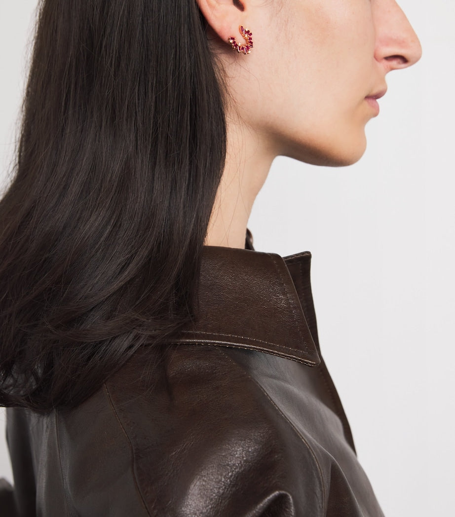 Suzanne Kalan rose gold diamond and ruby hoop earrings, UK version