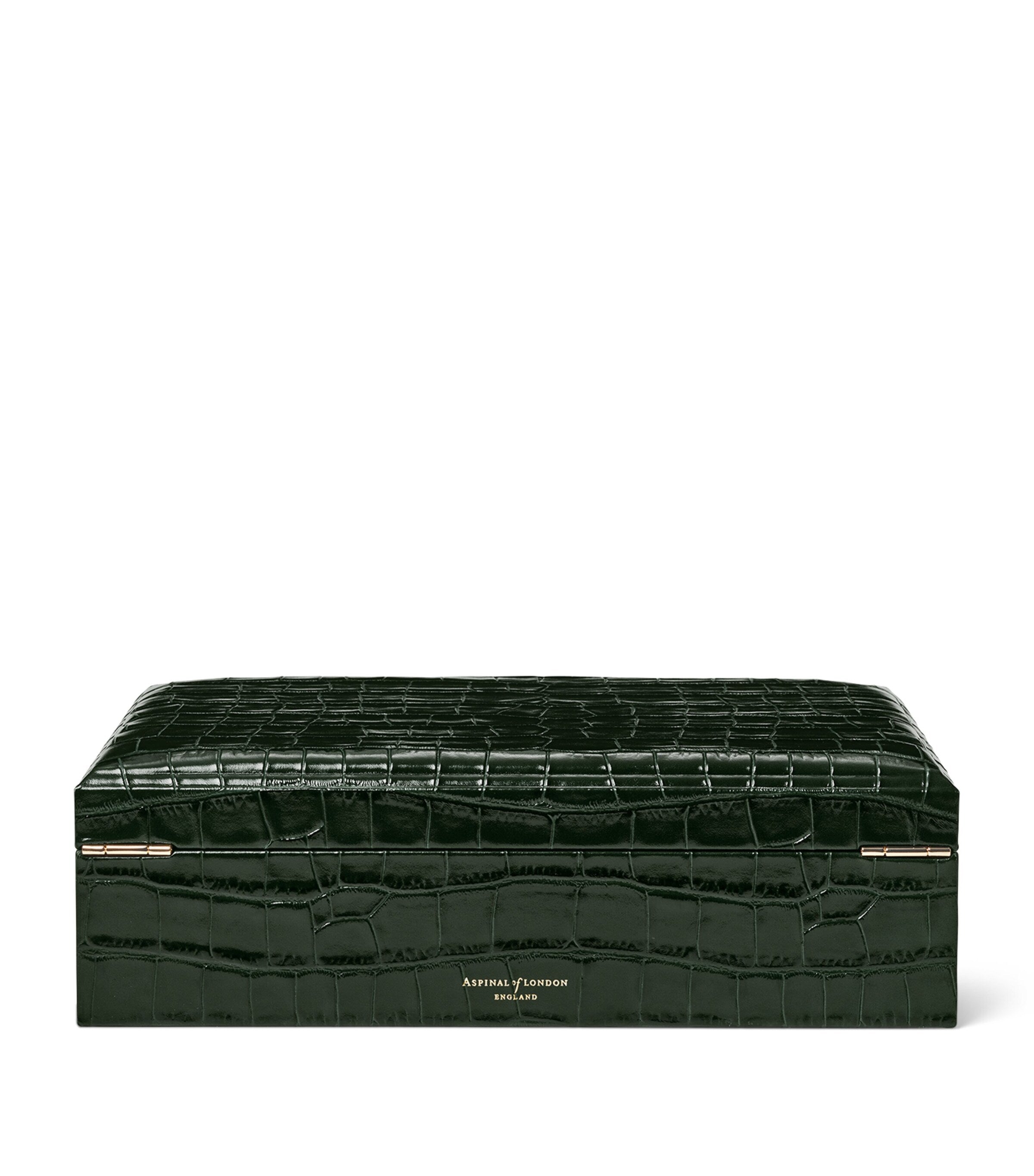 Aspinal of London Savoy leather croc-embossed jewellery box - British product