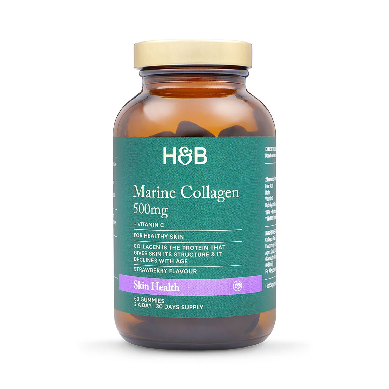 Holland & Barrett Bovine Collagen Strawberry Gummies 60 Count - British product