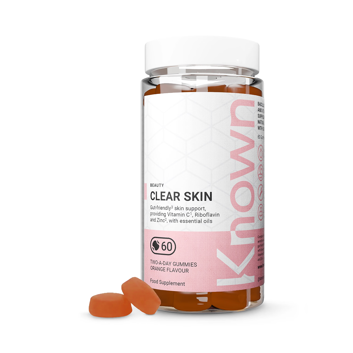 Known Nutrition Clear Skin Orange Flavour gummies 60 count, UK version