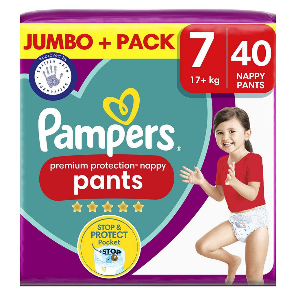 Pampers Premium Protection Nappy Pants Size 7, 40 Nappies, 17kg+, Jumbo+ Pack