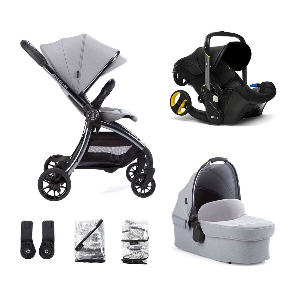 Junior Jones Aylo Pebble Grey 6 Piece Travel System inc Doona Nitro Black Car Seat GOODS Boots   