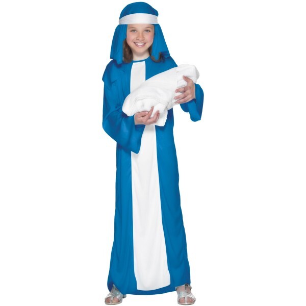 Smiffys Mary Child Costume with blue dress and headpiece, imported from the UK
