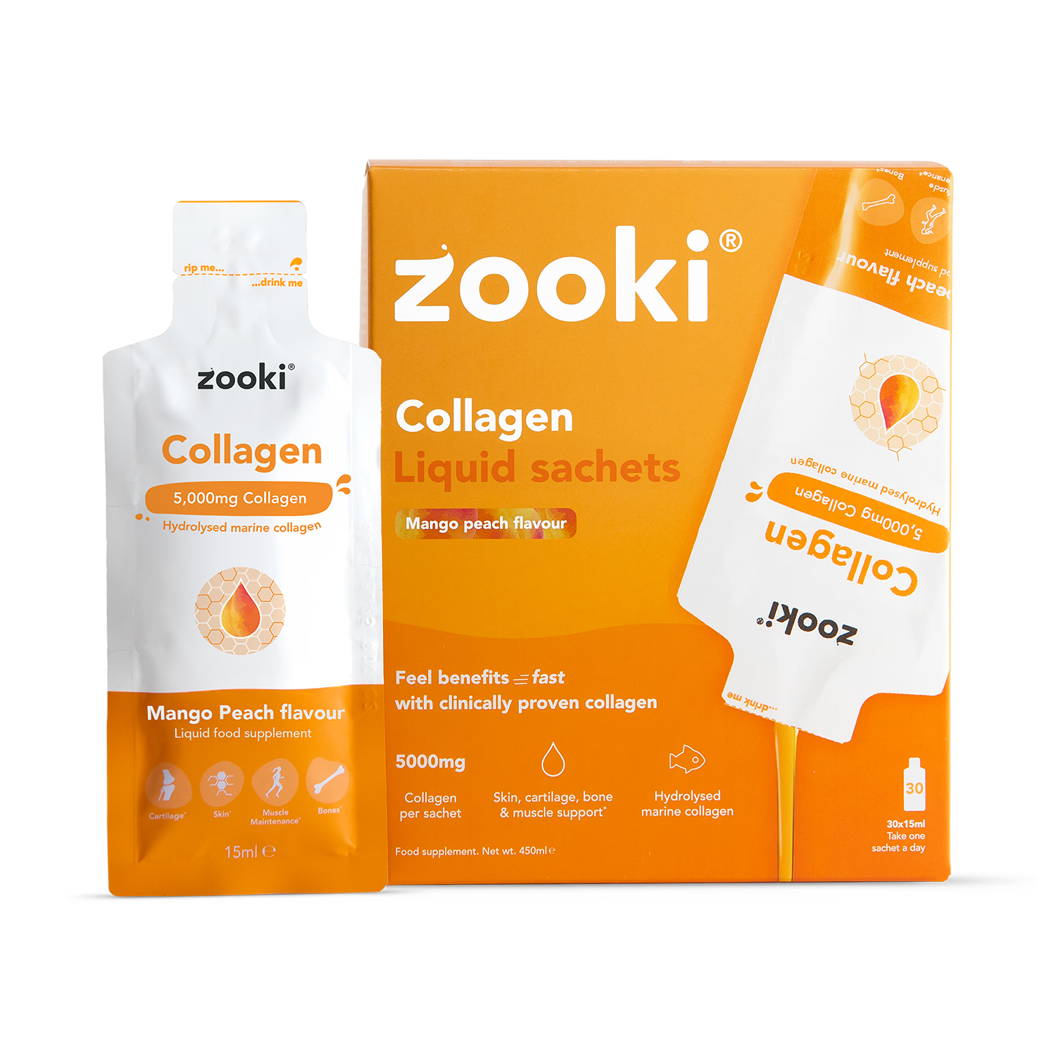 Zooki Marine Collagen Mango & Peach Flavour 30 Sachets - British product