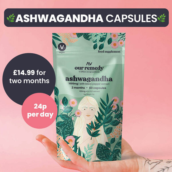 Our Remedy Ashwagandha 1000mg 60 capsules, imported from the UK