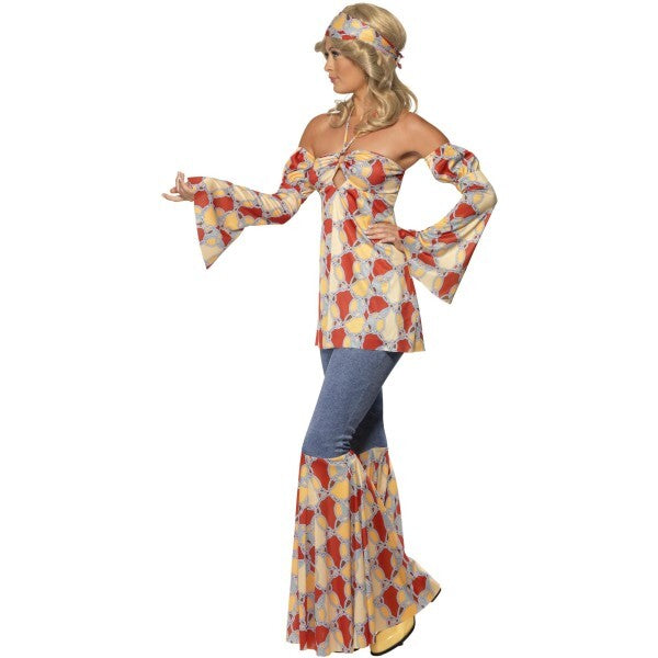 Smiffys vintage hippy 1970s costume with halterneck top flares headband - British product