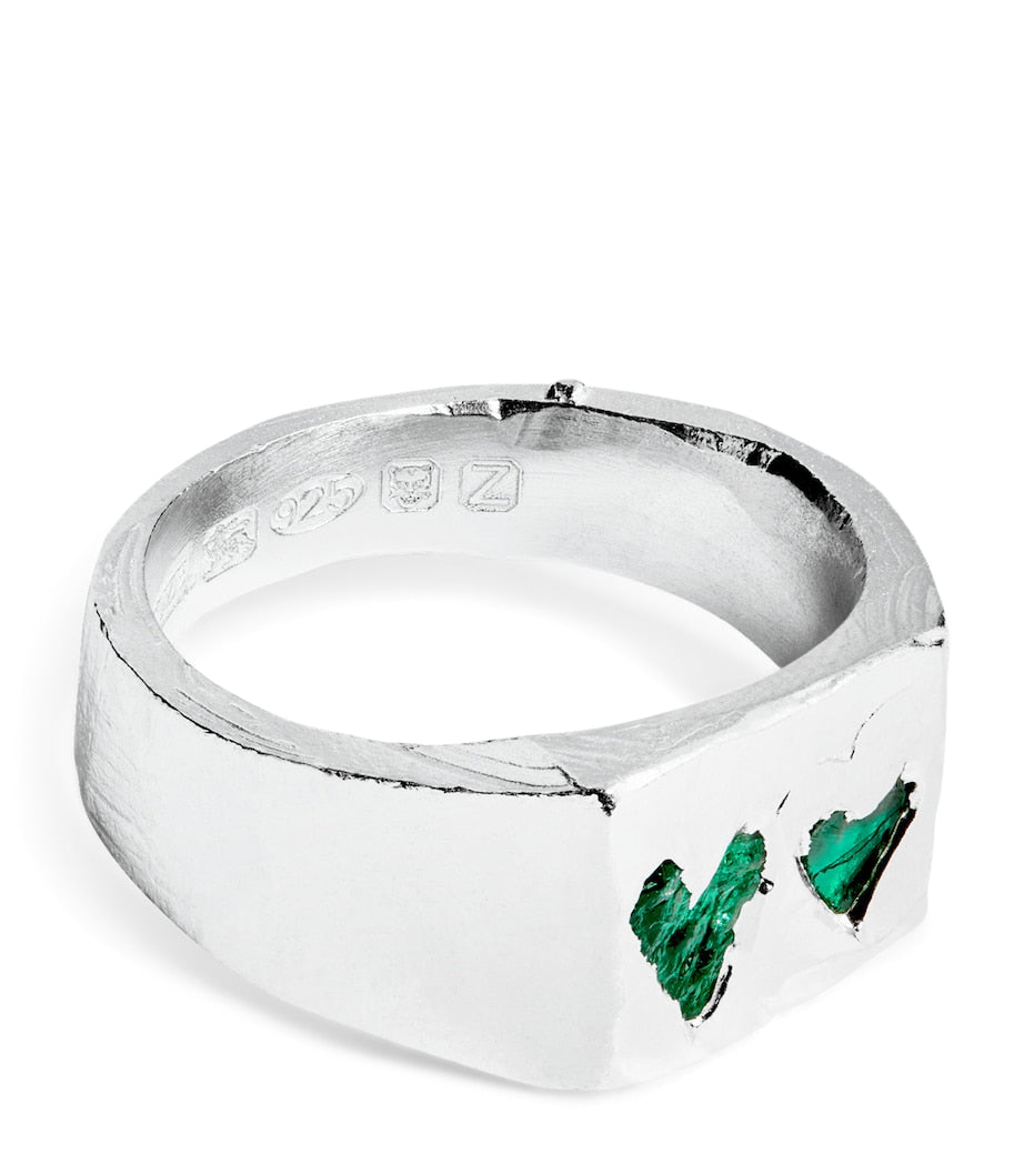 The Ouze sterling silver signet ring with emerald, UK version