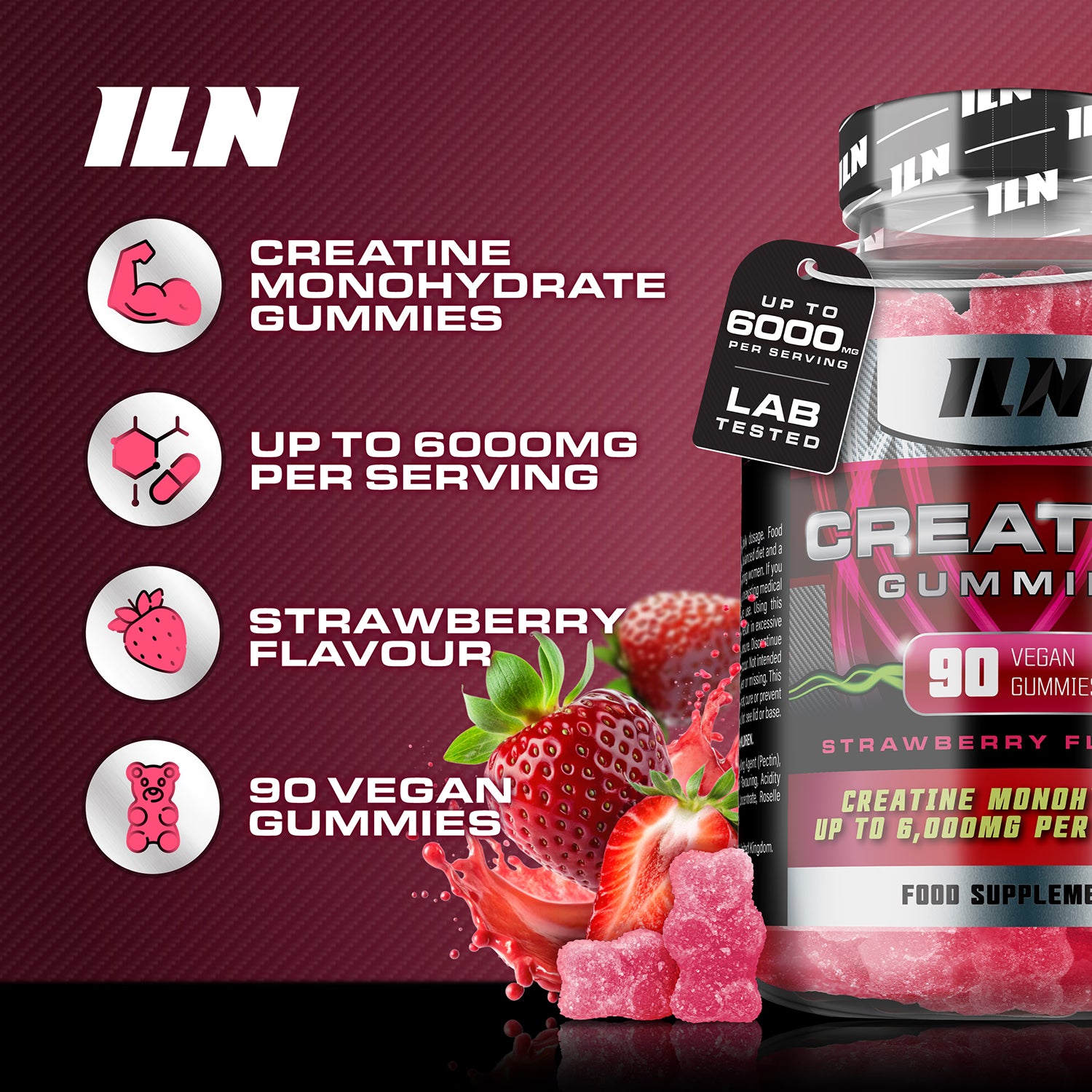 Iron Labs creatine gummies strawberry flavour 90 count (British brand)