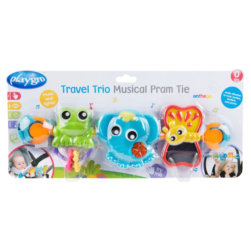 Playgro Travel Trio Musical Pram Tie 0m+