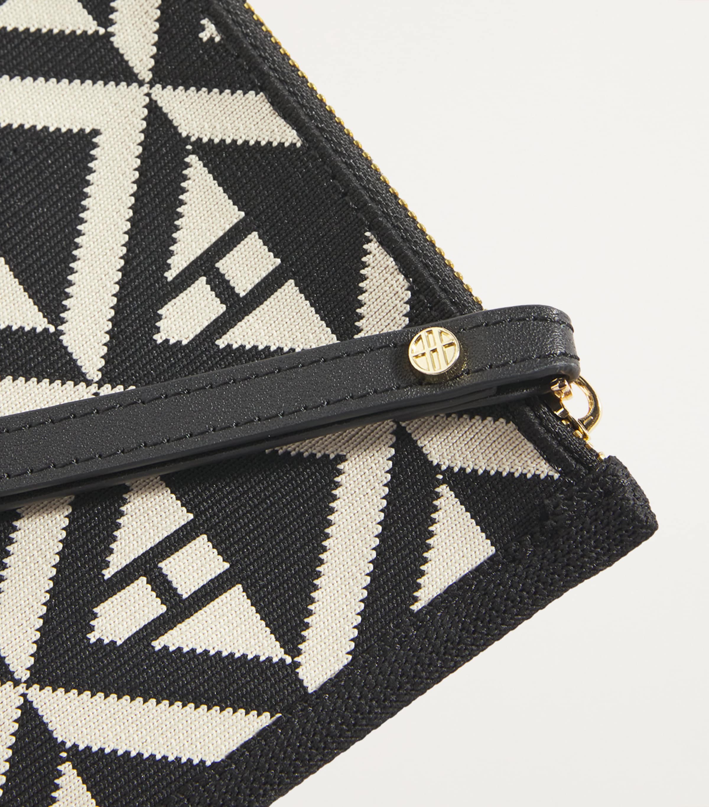 Harrods Geometric Pouch monochrome jacquard wristlet, UK version