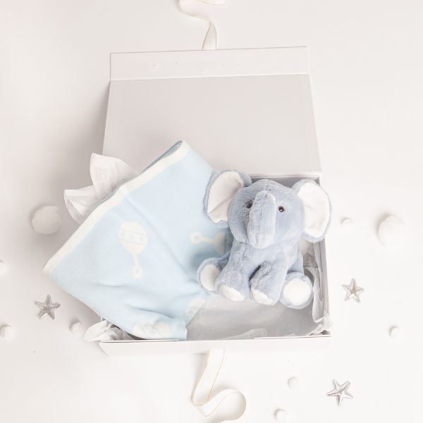 Babbico Blue Elephant Toy And Rattle Blanket Baby Gift Set GOODS Superdrug   