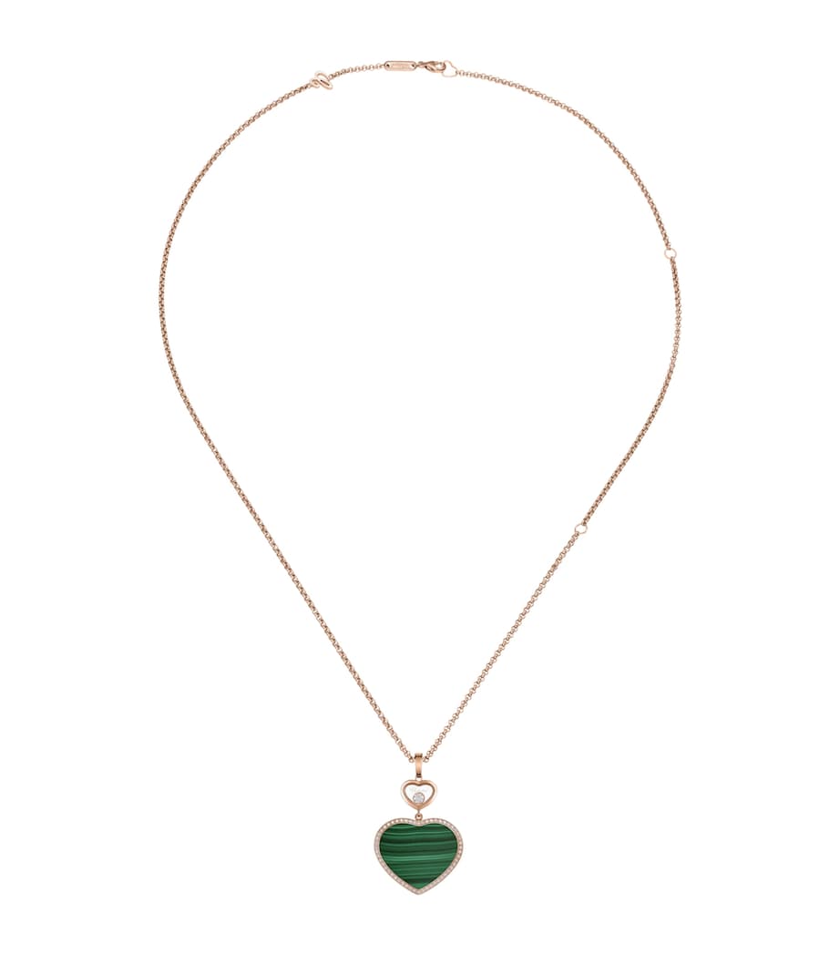 Chopard Happy Hearts pendant necklace in rose gold with diamond and malachite, imported from the UK