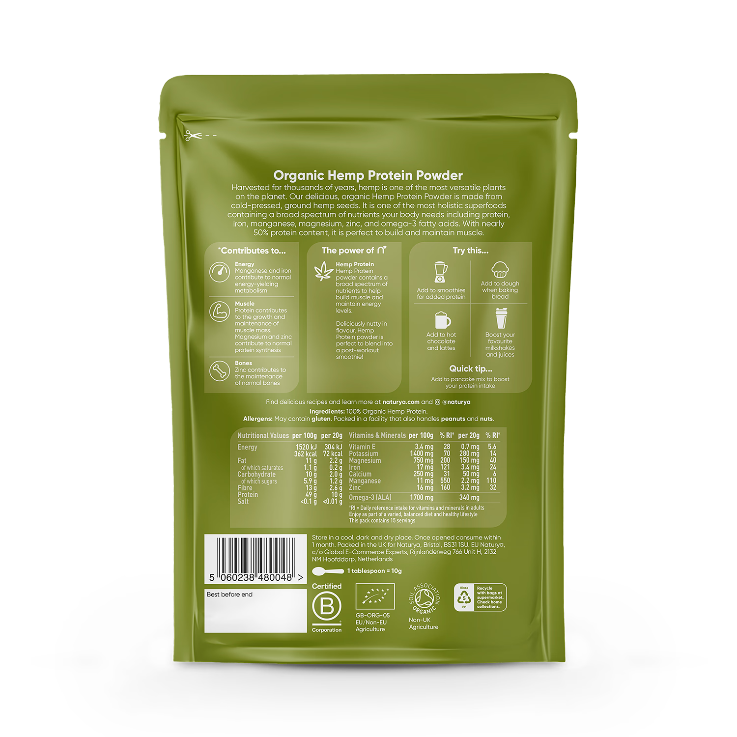 Naturya organic hemp protein powder 300g, UK version
