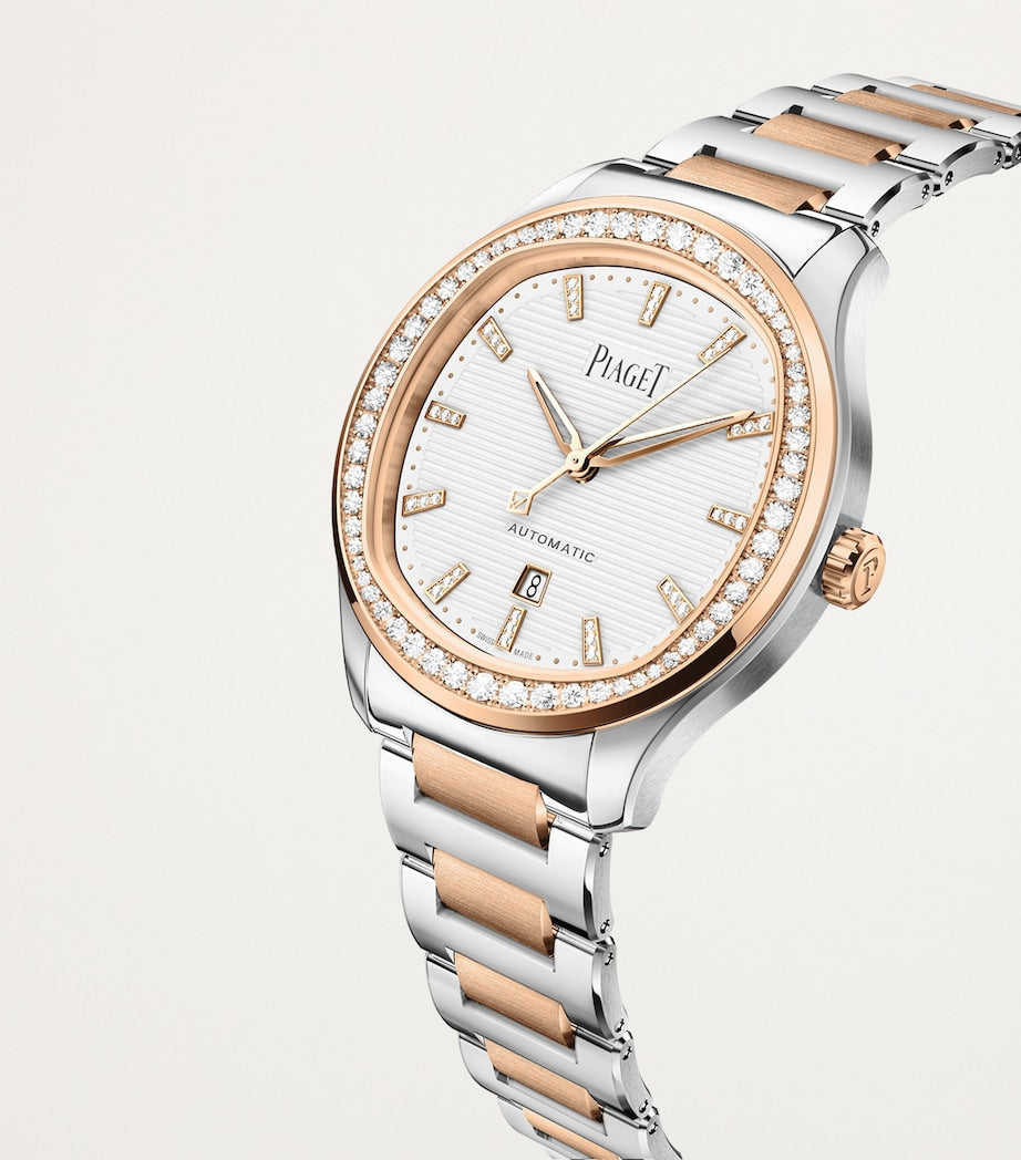 Piaget Polo Date 36mm rose gold steel diamond watch, UK version
