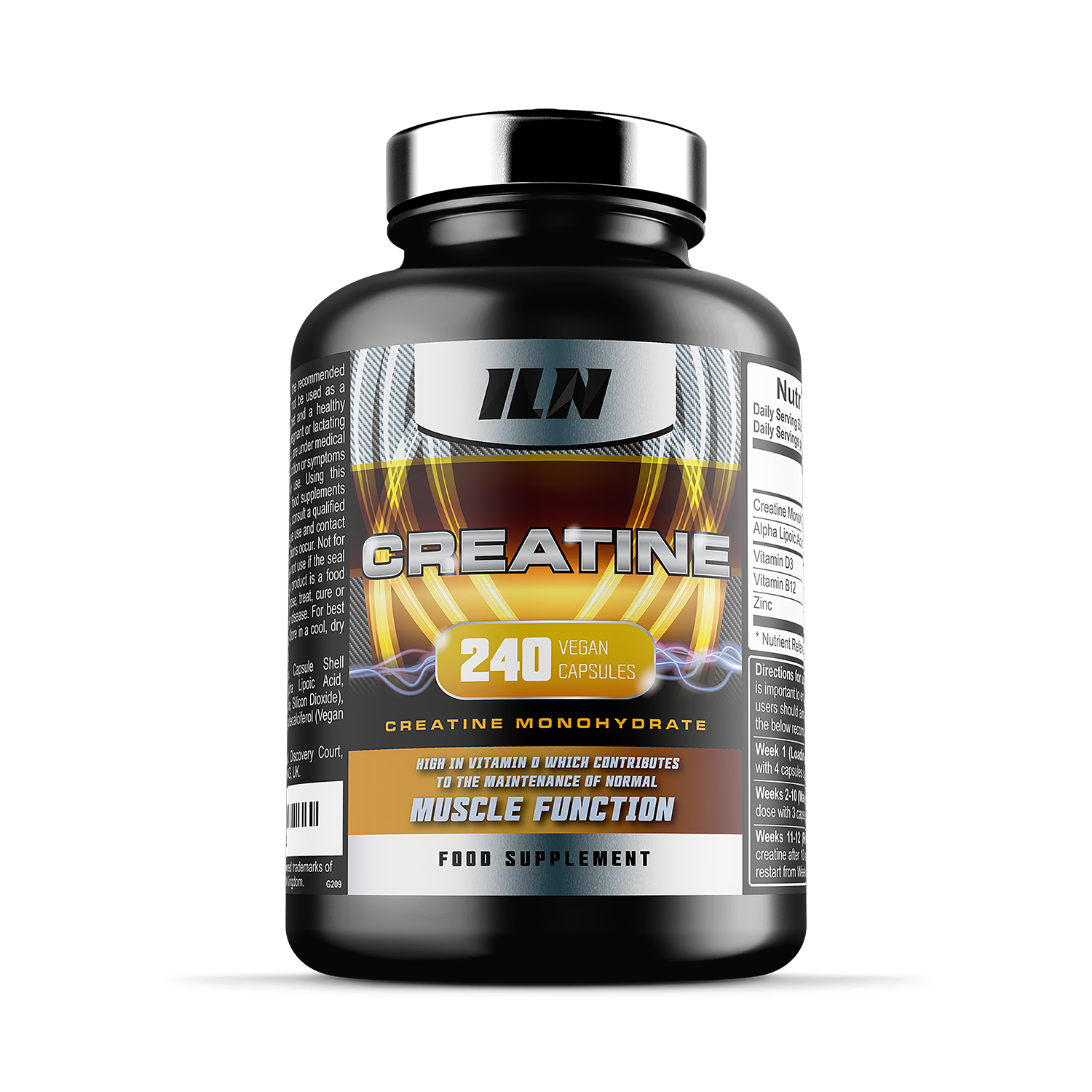 Iron Labs Nutrition creatine capsules 240 count, imported from the UK