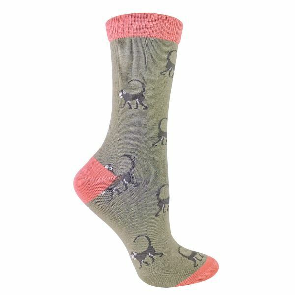 Miss Sparrow Ladies Animal Design Bamboo Socks 4-7 UK GOODS Superdrug Monkey (Olive)  