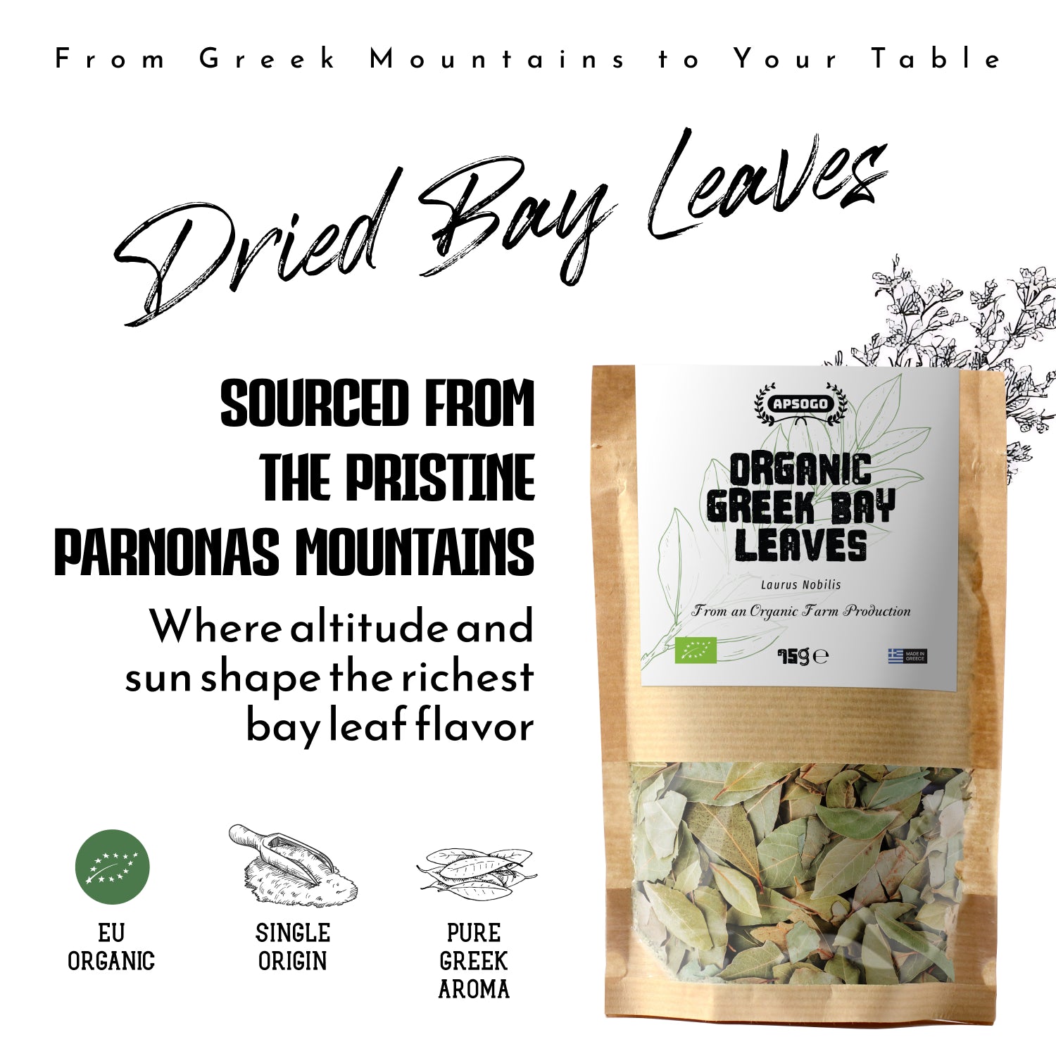 APSOGO organic dried bay leaves 75g (Laurus Nobilis), UK version