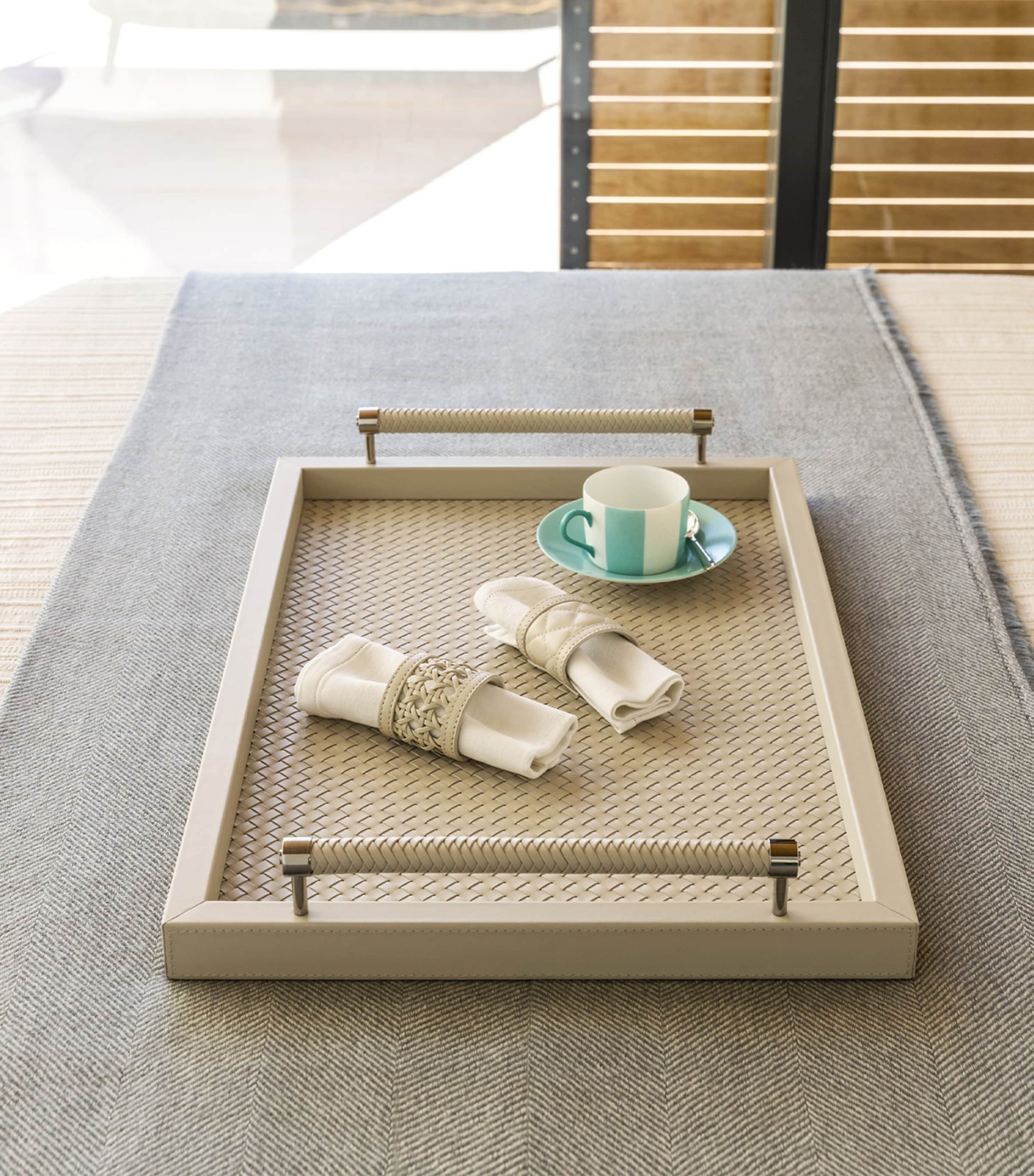 Riviere leather woven Diana tray 46cm x 31cm, imported from the UK