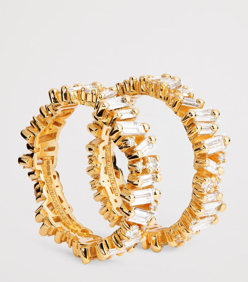Suzanne Kalan yellow gold and mixed diamond tech ring jackets, size 8.5 (British brand)