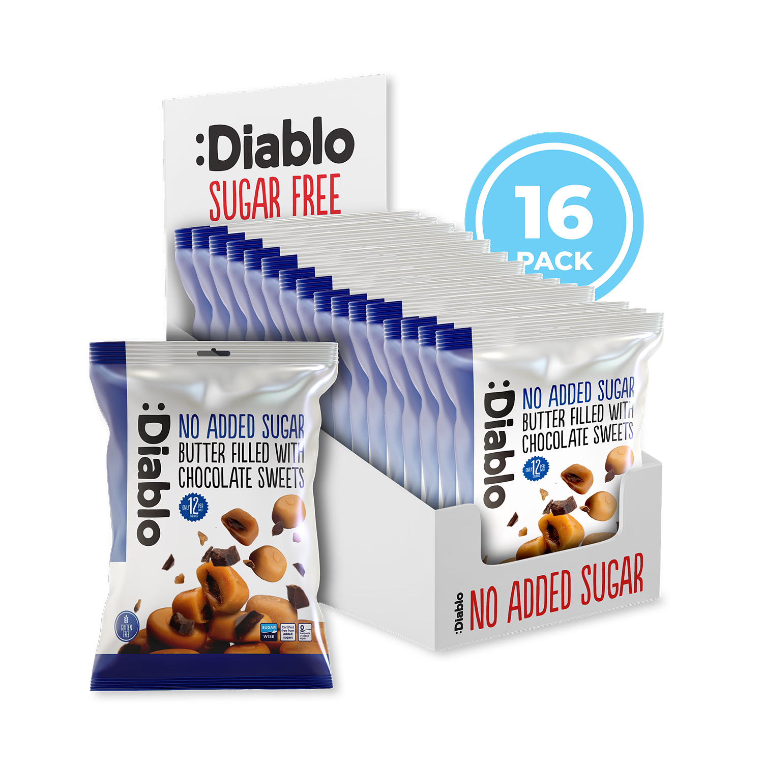 Diablo no added sugar butter sweets chocolate filled 75g - British product