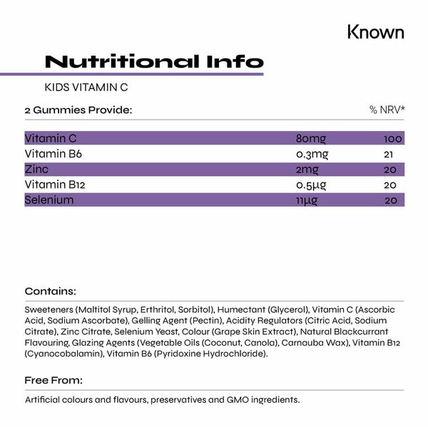 Known Nutrition Kids Vitamin C Complex gummies bottle of 30, UK version