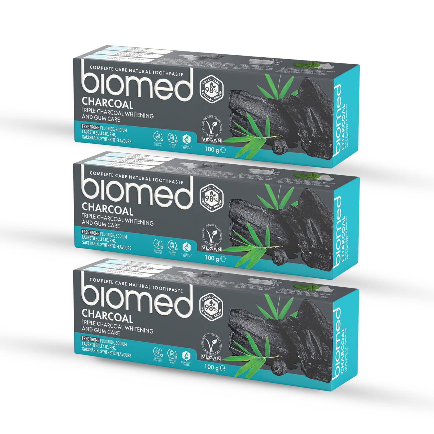 Biomed Charcoal Natural Toothpaste 3 Pack 100g, imported from the UK