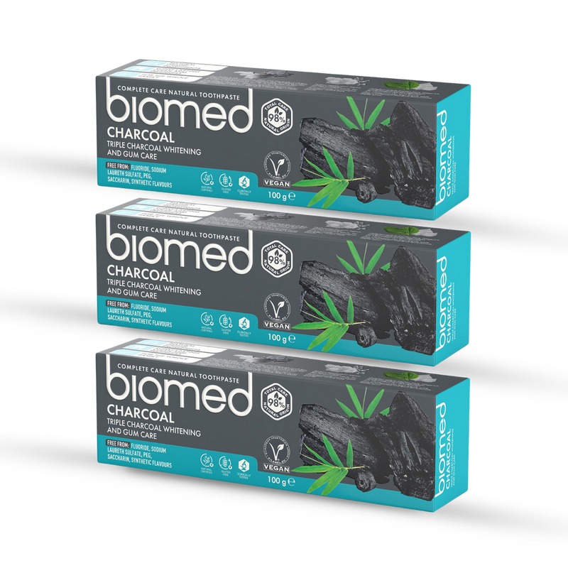 Biomed Charcoal Natural Toothpaste 3 Pack 100g, imported from the UK