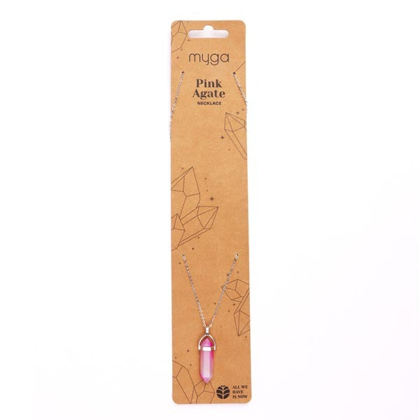 Myga pink agate pendant necklace 45cm, UK version
