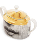 Fornasetti porcelain sugar bowl with gold-tone accents, 11cm - British product
