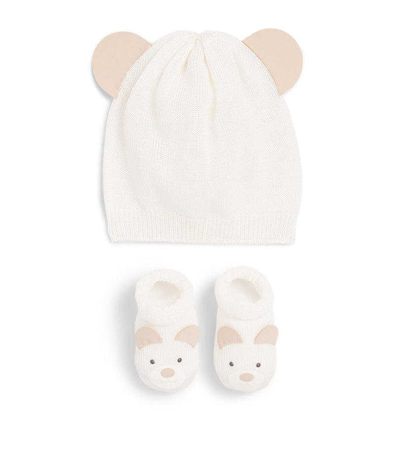 Story Loris baby socks and hat set with dog ear appliqués (British brand)
