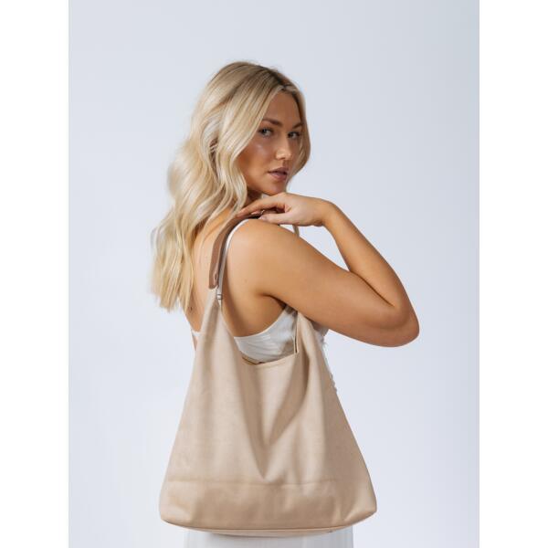 SVNX suede hobo shoulder bag in beige - British product
