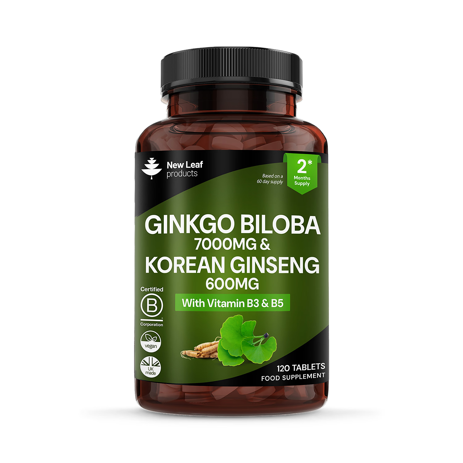 New Leaf Ginkgo Biloba Korean Ginseng tablets 120, UK version