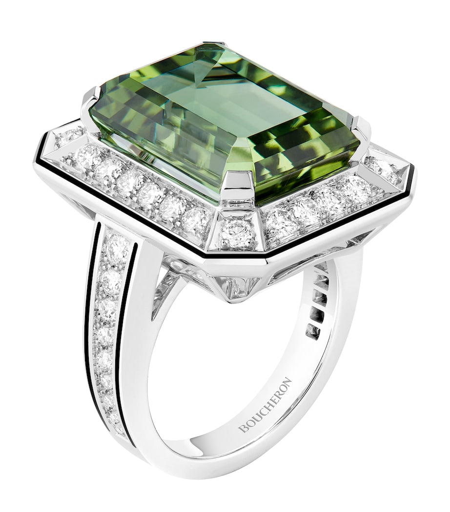 Boucheron Vendôme Liseré ring white gold diamonds tourmaline, imported from the UK
