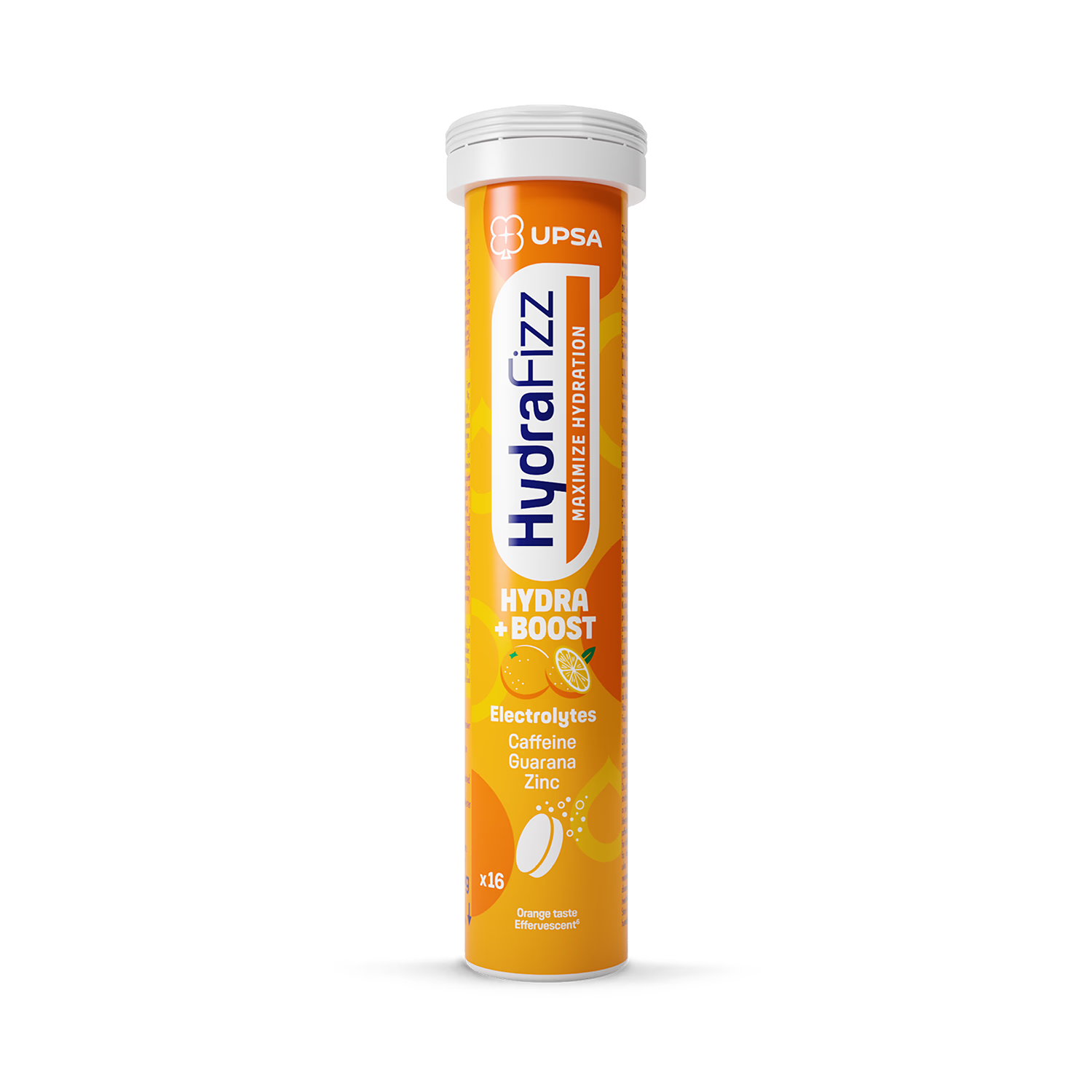 Hydrafizz Hydra + Boost effervescent supplement orange flavour, imported from the UK