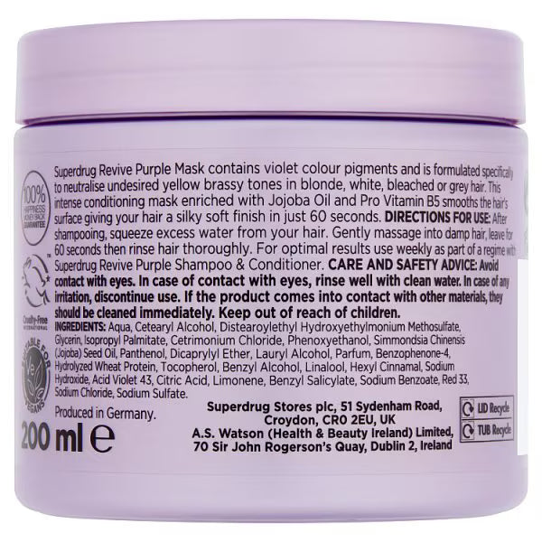 Superdrug Revive purple hair mask 200ml (British brand)
