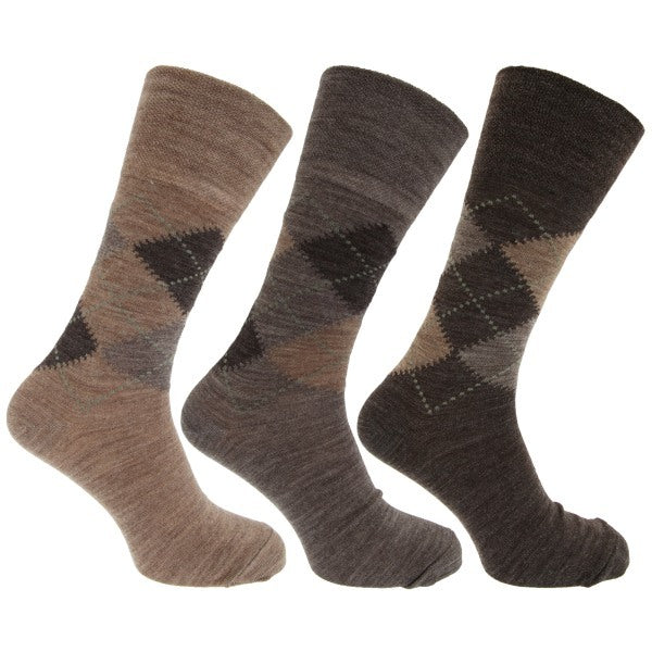 Mens Non Elastic Wool Blend Socks (Pack Of 3) (UK Shoe 6-11) GOODS Superdrug Shades of Brown  