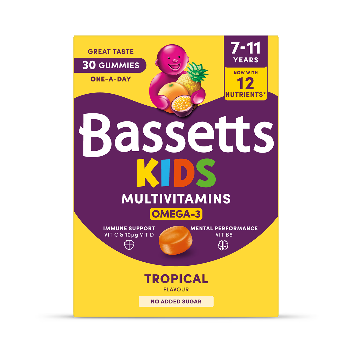 Bassetts Kids Multivitamins Omega-3 Tropical 30 Gummies (British brand)
