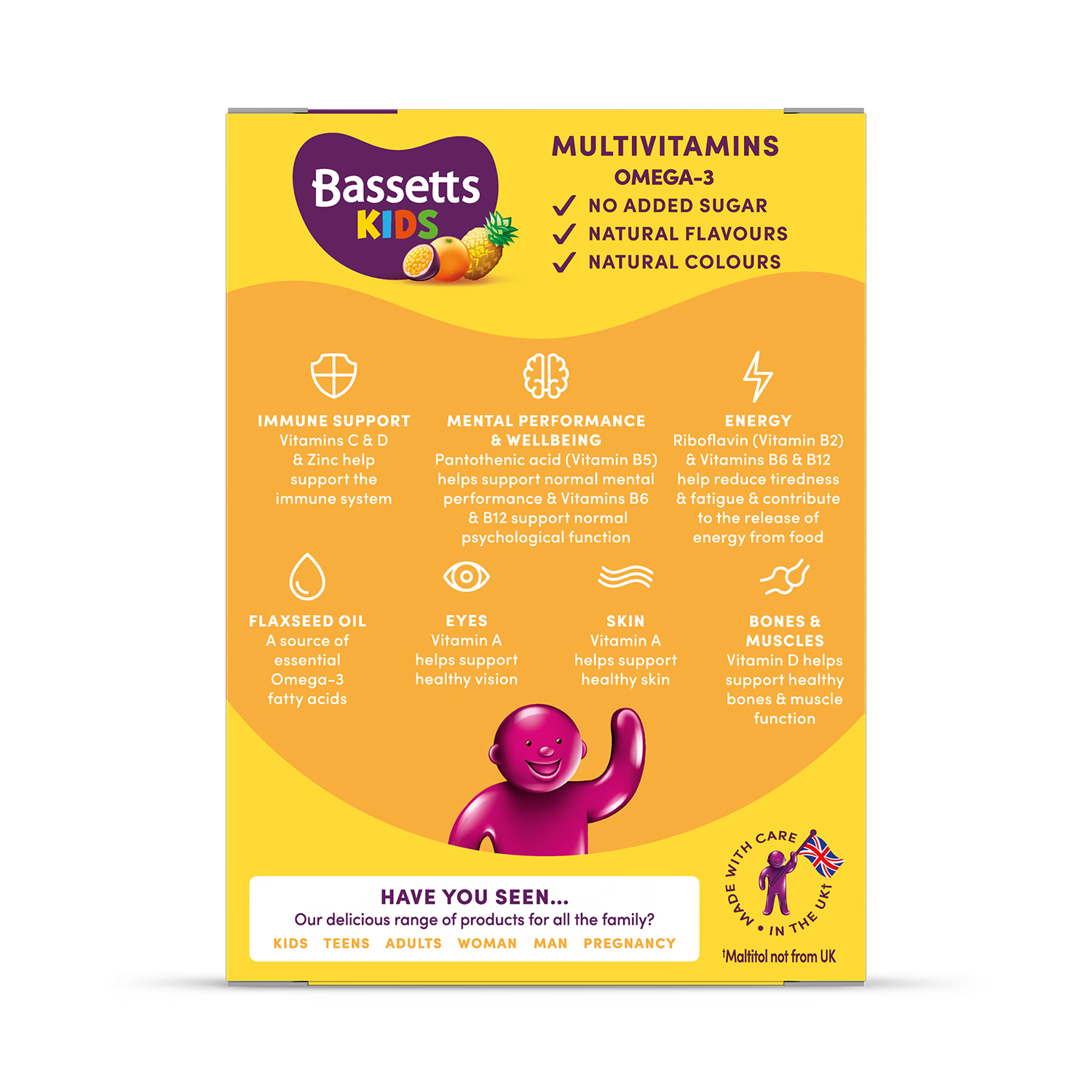 Bassetts Kids Multivitamins Omega-3 Tropical 30 Gummies (British brand)