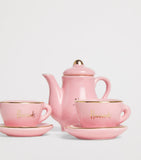 Harrods mini ceramic tea set in pink and gold, UK version
