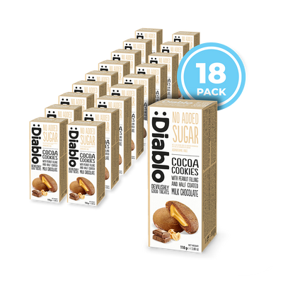 Holland & Barrett Diablo No Added Sugar Cocoa Cookies with Peanut Filling Half Coated Milk Chocolate 110g Pack of 18- Buy online at McGrocer