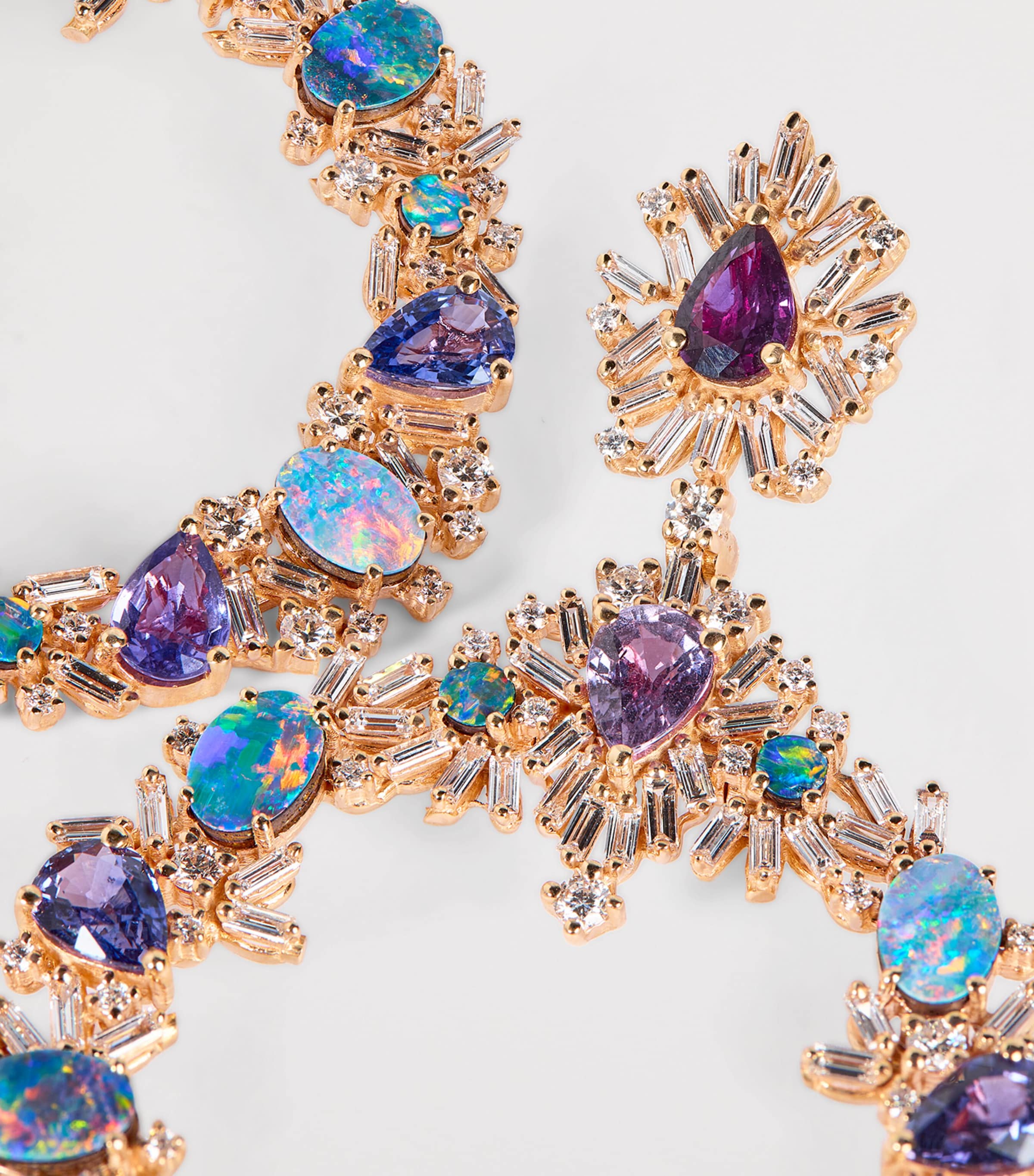 Suzanne Kalan rose gold earrings with diamonds sapphires opals (British brand)