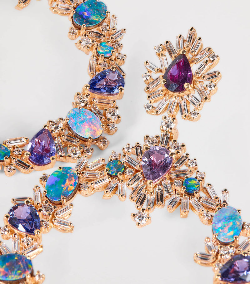 Suzanne Kalan rose gold earrings with diamonds sapphires opals (British brand)