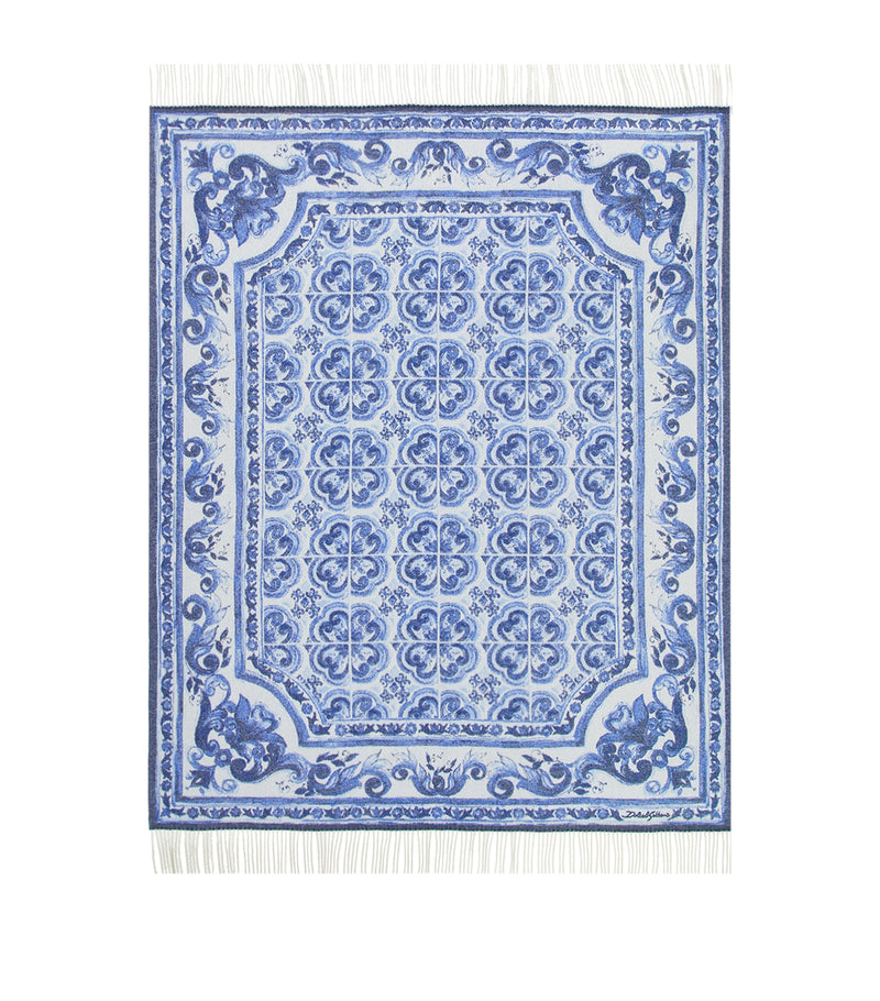 Dolce&Gabbana cashmere throw with Blu Mediterraneo design 140cm x 180cm - British product