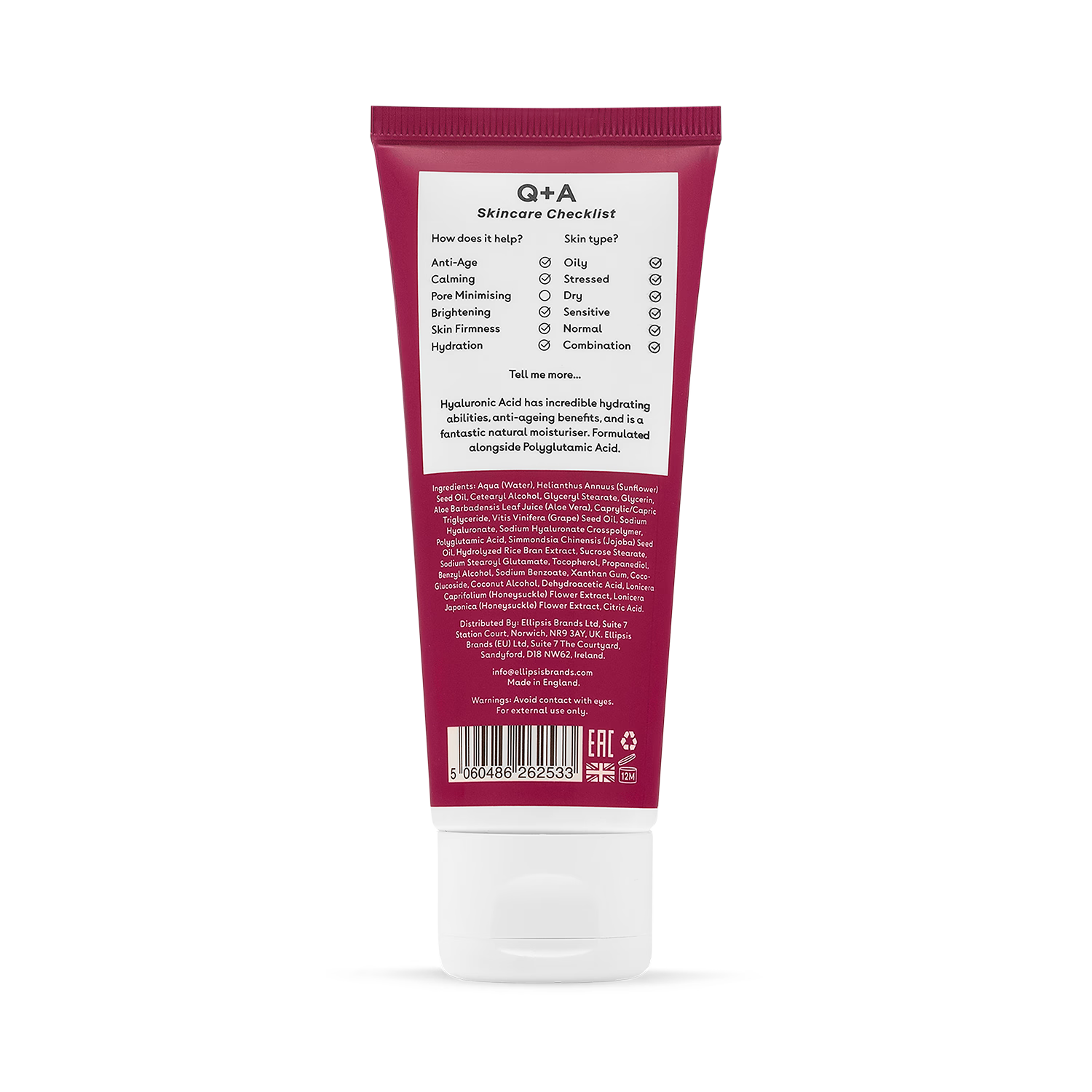 Q+A Hyaluronsyre Daglig Fuktighetskrem 75ml (Britisk merke)