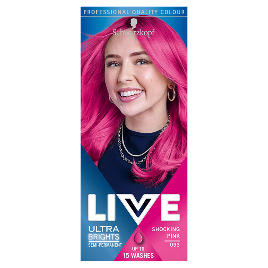 Schwarzkopf LIVE Ultra Brights Or Pastel Pink Hair Dye Shocking Pink 093 Semi-permanent Hair Colourants & Dyes ASDA   