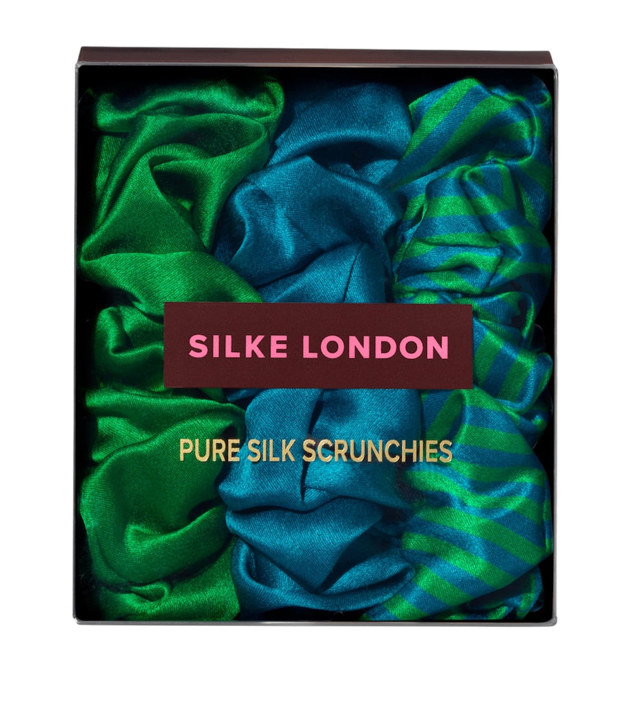 Silke mulberry silk hair scrunchies set of 3 (British brand)