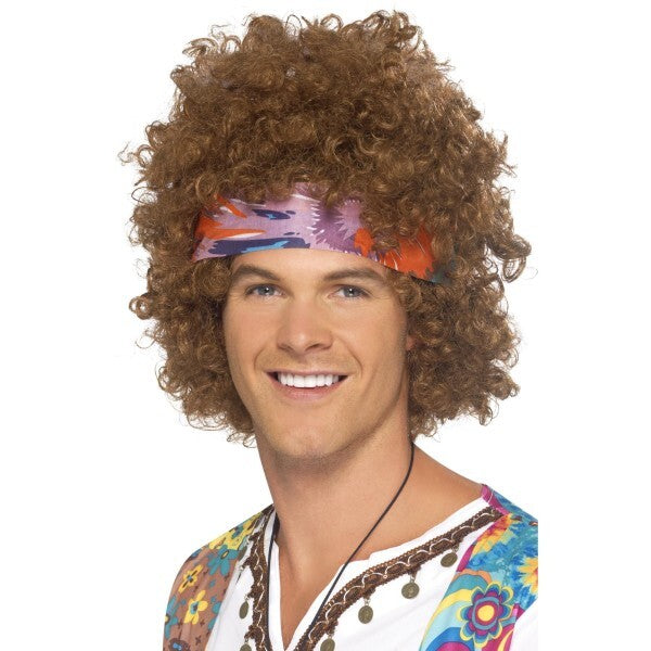 Smiffys hippy afro kit brown wig headscarf necklace - British product